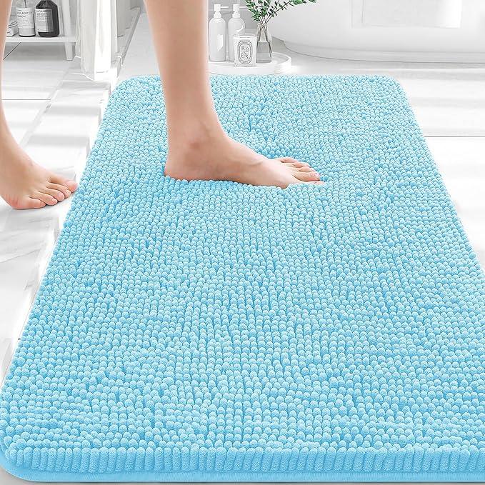 OLANLY Bathroom Rugs 36x24, Extra Soft Absorbent Chenille Bath Rugs, Rubber Backing Quick Dry, Machine Washable Bath Mats for Bathroom Floor, Tub and Shower, Home Decor Accessories, Sky Blue - ModernBath