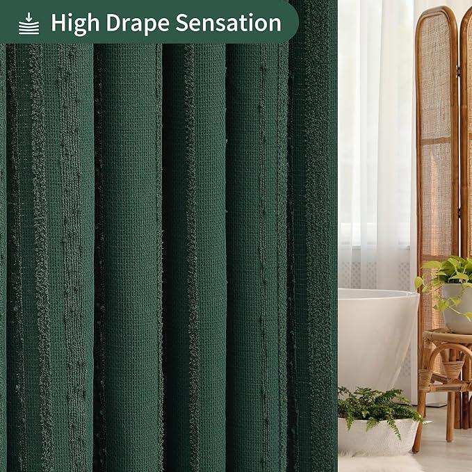 Lameirose Dark Green Shower Curtain Boho, Cotton Blend Waffle Shower Curtain Textured, Fabric Shower Curtains for Bathroom, Hotel, 72 x 72 - ModernBath