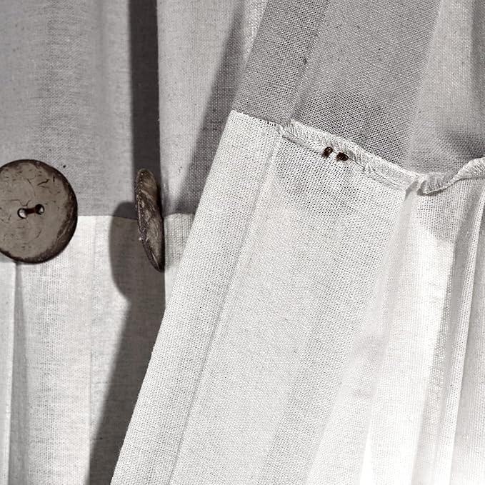 Lush Decor Linen Button Shower Curtain, 72" W x 72" L, Gray & Off White - Gray Shower Curtain Fabric - Bathroom Curtain - Farmhouse Bathroom Decor - ModernBath