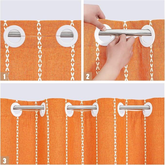 MitoVilla No Hooks Required Orange Boho Shower Curtain with Snap-in Liner, Farmhouse Cotton Linen Fabric Shower Curtains with Tassels for Rustic Neutral Bathroom Decor, Burnt Orange, 72 x 74 - ModernBath