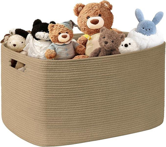 86L Large Wicker Laundry Basket for Living Room Storage,Boho Woven Cotton Rope Baskets for Kids Toy,Gifts,Square Blanket Hamper for Bedroom Dirty Clothes,Jute - ModernBath