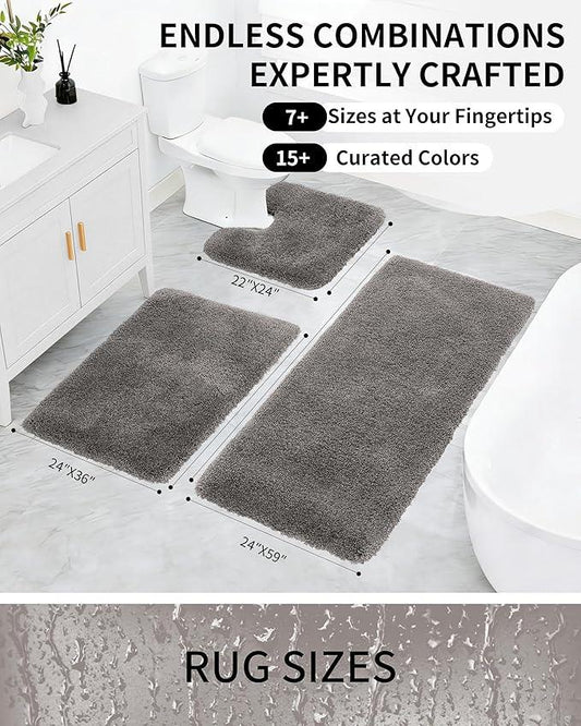 Ruggnovea Bathroom Rugs Non Slip Washable 59x24, Ultra Soft Thick Shaggy Absorbent Bath Mats, High Density Foam Latex Non Slip Backing Bath Rugs, Microfiber Bath Mats for Bathroom Floor&Sink,Dark Grey - ModernBath