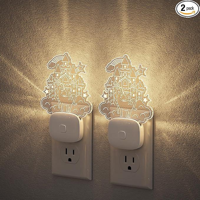 JandCase 2 Pack Plug in Night Light, 10 Color Changing Castle Night Light with Dusk to Dawn Sensor, Acrylic RGB Nightlight for Kids Girls Bedroom, Gifts for Girls - ModernBath