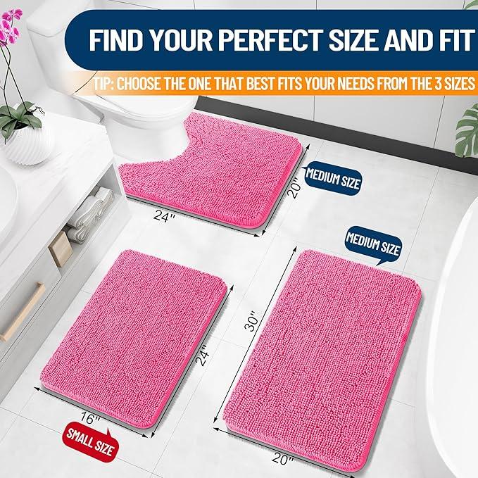 OLANLY Bathroom Rugs 24x16, Extra Soft Absorbent Chenille Bath Rugs, Rubber Backing Quick Dry, Machine Washable Bath Mats for Bathroom Floor, Tub and Shower, Home Decor Accessories, Hot Pink - ModernBath