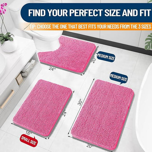 OLANLY Bathroom Rugs 30x20, Extra Soft Absorbent Chenille Bath Rugs, Rubber Backing Quick Dry, Machine Washable Bath Mats for Bathroom Floor, Tub and Shower, Home Decor Accessories, Hot Pink - ModernBath