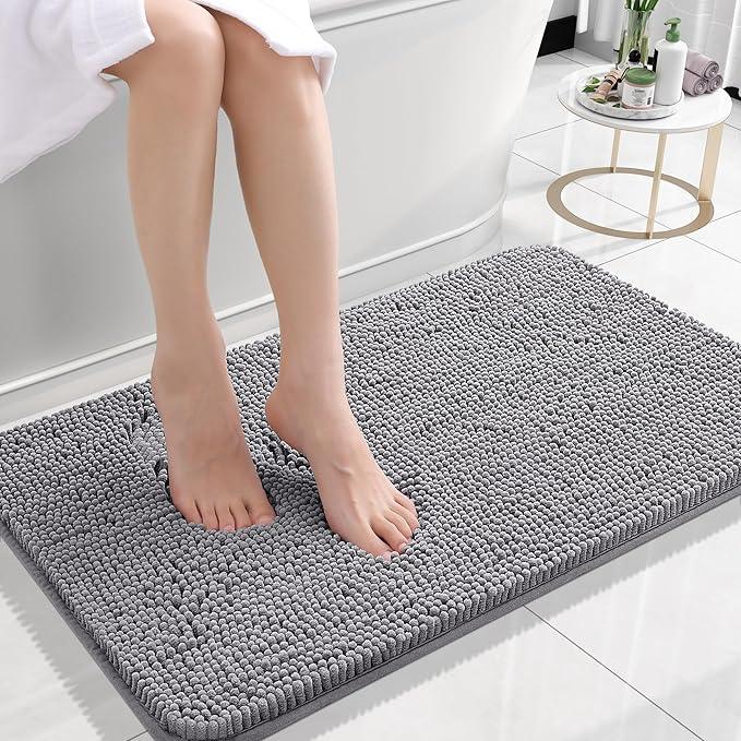 OLANLY Bathroom Rugs 24x16, Extra Soft Absorbent Chenille Bath Rugs, Rubber Backing Quick Dry, Machine Washable Bath Mats for Bathroom Floor, Tub and Shower, Home Decor Accessories, Grey - ModernBath