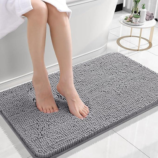 OLANLY Bathroom Rugs 24x16, Extra Soft Absorbent Chenille Bath Rugs, Rubber Backing Quick Dry, Machine Washable Bath Mats for Bathroom Floor, Tub and Shower, Home Decor Accessories, Grey - ModernBath