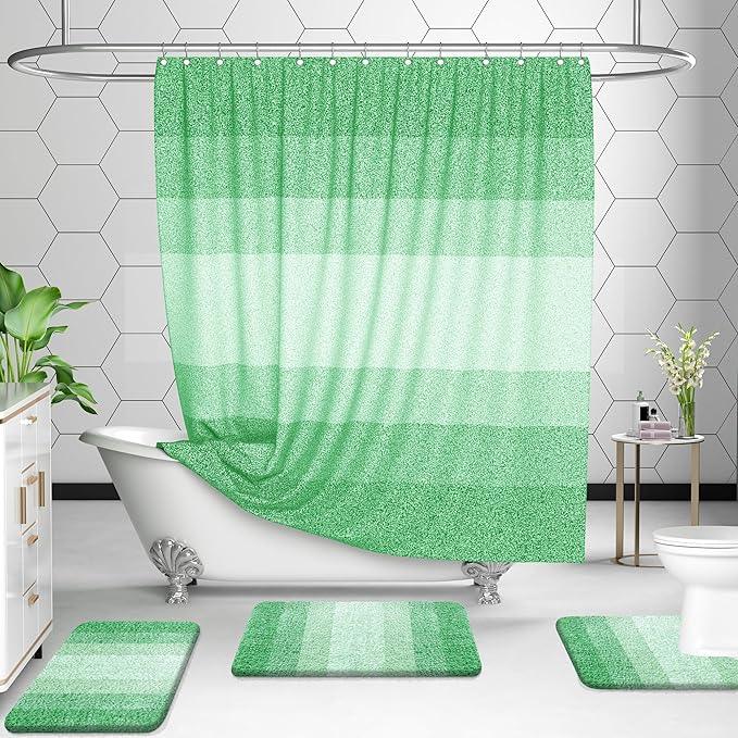 OLANLY Luxury Toilet Rugs U-Shaped 24x20, Extra Soft and Absorbent Microfiber Bathroom Rugs, Non-Slip Plush Shaggy Bath Mat, Machine Wash Dry, Contour Bathroom Mats for Toilet Base, Green - ModernBath