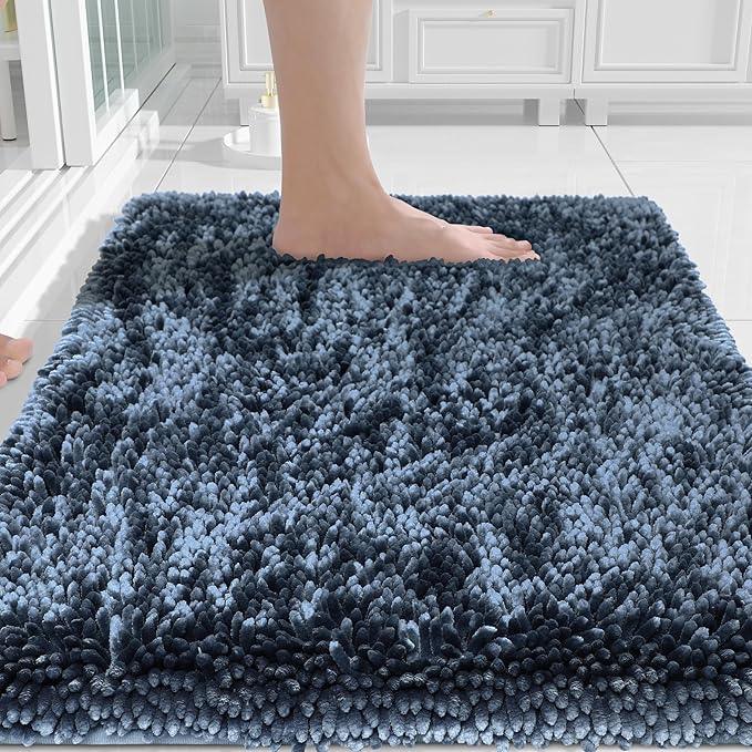 Yimobra Chenille Bathroom Rugs Non Slip, Extra Thick Soft Absorbent Bath Rug, Machine Washable Quick Dry Bath Mat for Bathroom Floor, Tub and Shower, Home Decor Accessories, 24x17, Light Blue - ModernBath