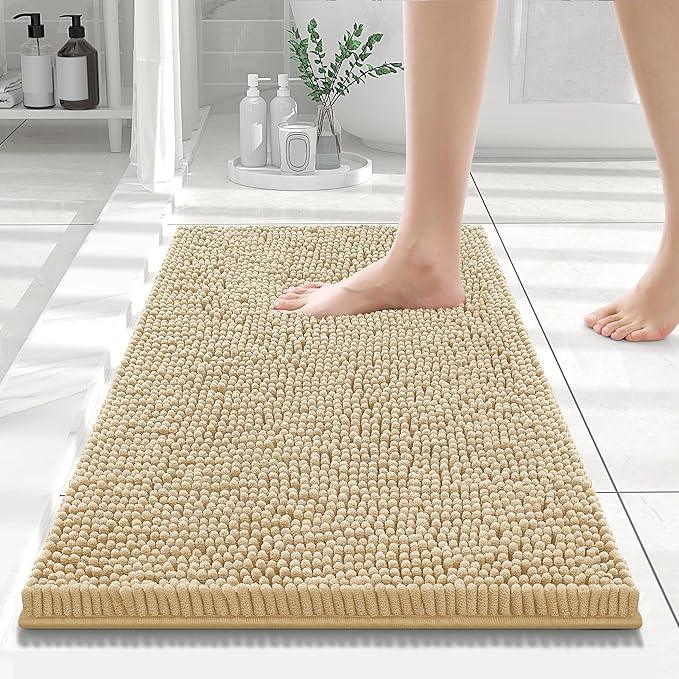 Smiry Luxury Chenille Bathroom Rugs 24x16, Extra Soft and Absorbent Shaggy Bath Mat, Machine Washable, Non-Slip Plush Carpet Runner for Tub, Shower, and Floor, Home Decor Accessories, Beige - ModernBath