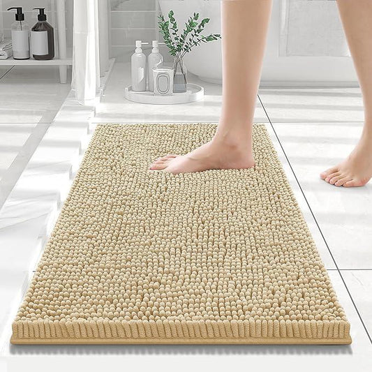 Smiry Luxury Chenille Bathroom Rugs 24x16, Extra Soft and Absorbent Shaggy Bath Mat, Machine Washable, Non-Slip Plush Carpet Runner for Tub, Shower, and Floor, Home Decor Accessories, Beige - ModernBath