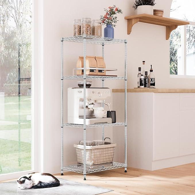 IZEUK 4-Tier Chrome Metal Storage Shelves, Adjustable Wire Shelving Unit Organizer for Kitchen, Bathroom, Home, 1000 lbs, 13.7" D x 23.6" W x 53.4" H - ModernBath