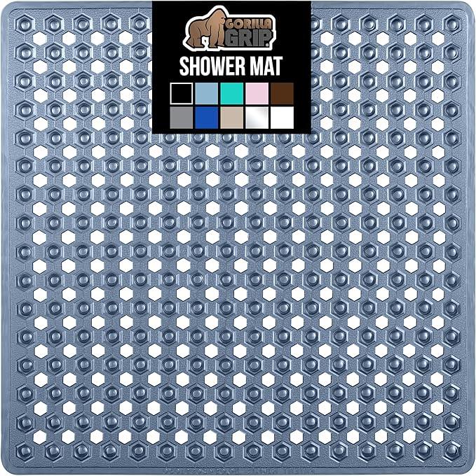 GORILLA GRIP Patented Square Shower Stall Mat, Small Bathtub Floor Mats for Stand Up Showers, Suction Cups and Drainage Holes, Machine Wash, Soft on Feet, Bathroom Accessories 21x21 Inch, Navy Blue - ModernBath
