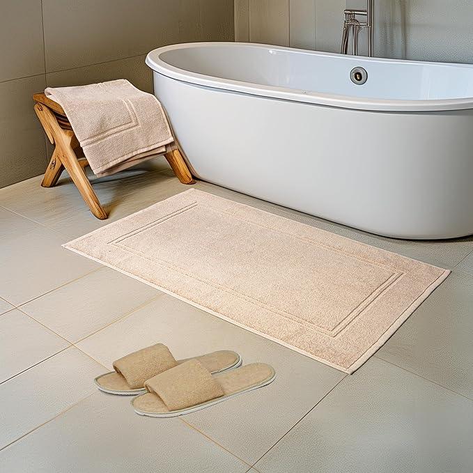 Tens Towels Pack of 2 Bath Mats 100% Cotton, 20 x 32 Inches, Super Absorbent, Hotel Quality Premium Floor Towels, Luxurious, Soft & Quick Dry, Not a Bathroom Rug, Beige - ModernBath
