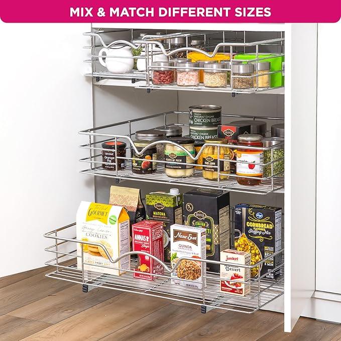 HOLDN’ STORAGE Heavy-Duty Premium Collection Pull Out Cabinet Organizer, Cabinet Drawer Slide Outs, Lifetime Limited Warranty - Basket Size 30" W x 21" D x 5" H, Anti-Rust Chrome Finish - ModernBath