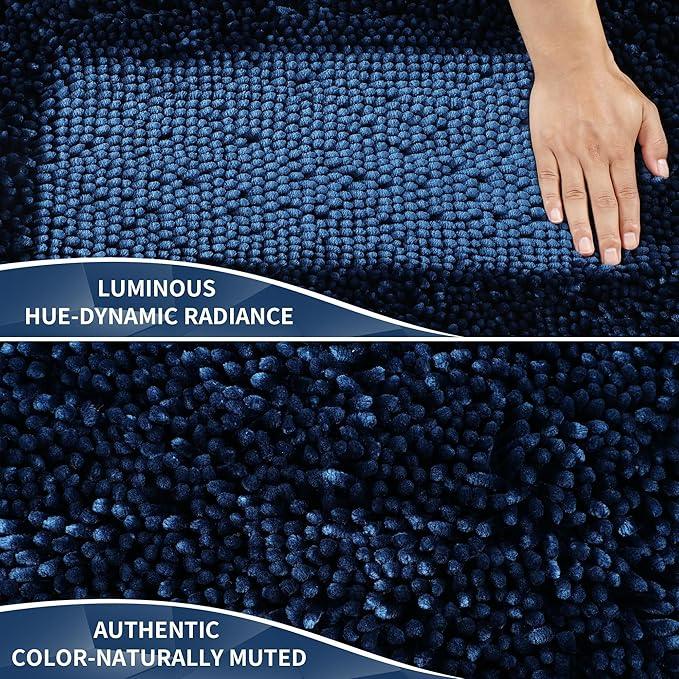 Yimobra Bathroom Rug Set 2 Piece, Luxury Shaggy Bath Mat Set with Non Slip Backing, Ultra Soft & Absorbent Mats for Bathroom Floor, Machine Washable, 44"x24"+24"x17", Blue - ModernBath
