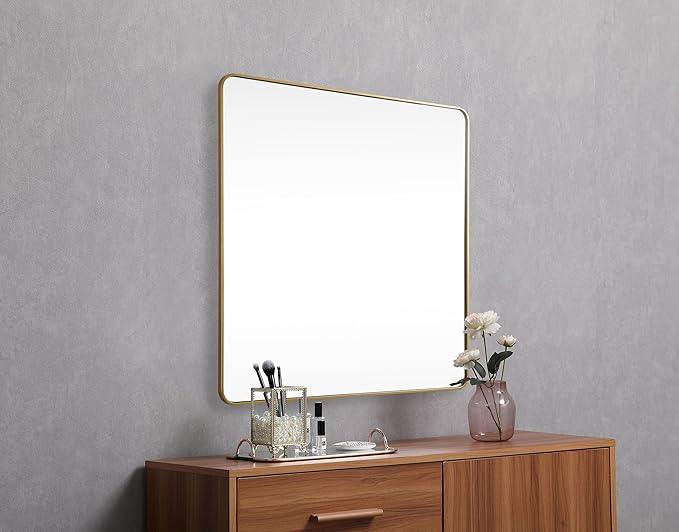 ARS Concepts Aura, Soft Corner Metal Square Mirror 42X42 Inch in, Modern, Brass - ModernBath