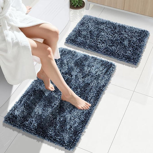 Yimobra Bathroom Rug Set 2 Piece, Luxury Shaggy Bath Mat Set with Non Slip Backing, Ultra Soft & Absorbent Mats for Bathroom Floor, Machine Washable, 31.5"x20"+24"x17", Light Blue - ModernBath