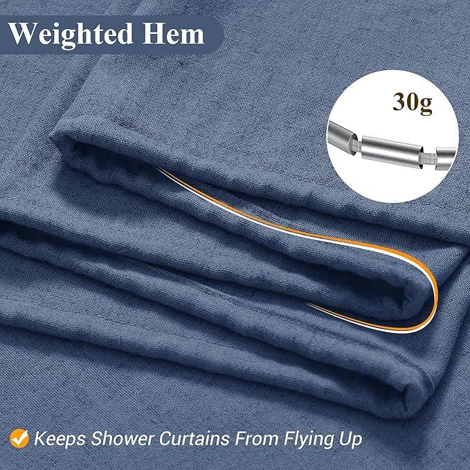 Naturoom Vintage Blue 48 Inch Shower Curtain - Stall Narrow Half Linen Ultra Thick Fabric Shower Curtain Set with Hooks, Boho Farmhouse Rustic RV Camper Bath Curtains for Bathroom, 48x72 - ModernBath