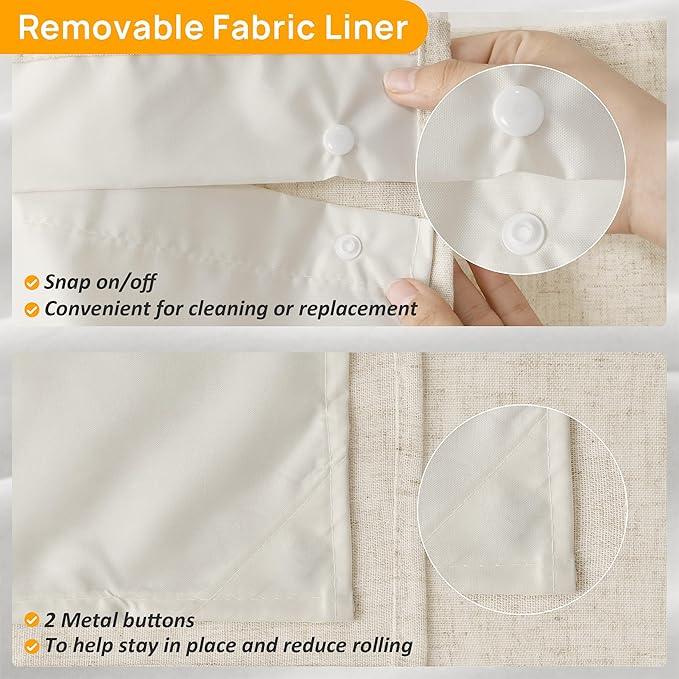 No Hooks Linen Shower Curtain with Snap in Liner Set Rustic Farmhouse Shower Curtains for Bathroom Cream Burlap Cloth Double Bath Curtains with See Through Top Window 72x75 - ModernBath