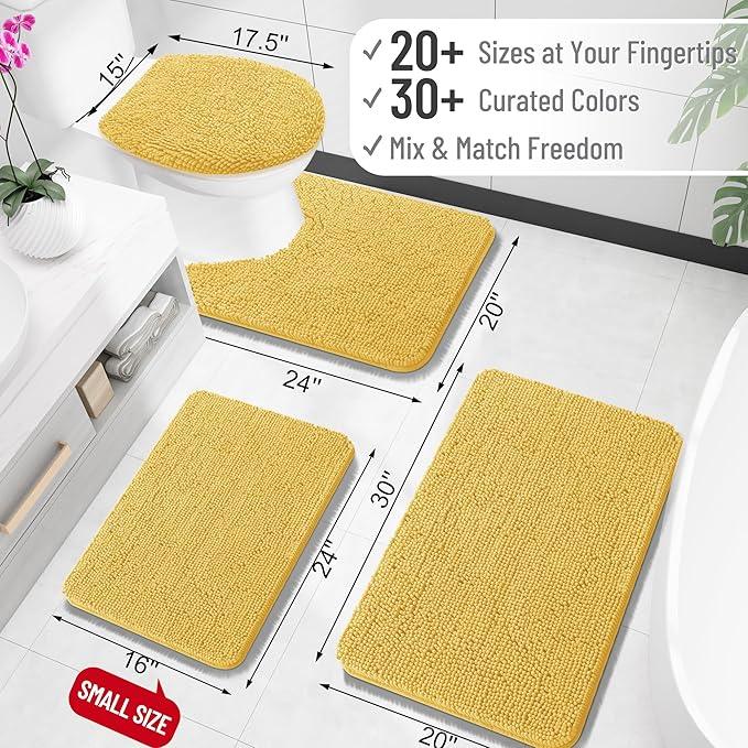 OLANLY Toilet Rugs U-Shaped 24x20, Extra Soft Absorbent Chenille Contour Bathroom Rugs for Toilet, Dry Quickly, Machine Washable, Non-Slip Bath Mat, Yellow - ModernBath