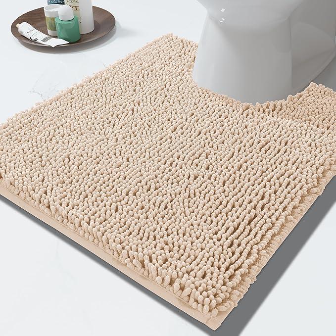 Yimobra Toilet Rugs U Shaped Washable - 24"x20" Non Slip Plush Contour Bath Rugs for Toilet - Super Soft Absorbent Quick Dry Toilet Mats for Bathroom,Beige - ModernBath