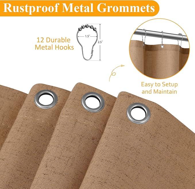 Naturoom Camel 36 Inch Shower Curtain - Stall Narrow Half Linen Ultra Thick Fabric Shower Curtain Set with Hooks, Boho Farmhouse Rustic RV Camper Bath Curtains for Bathroom, 36x72 - ModernBath