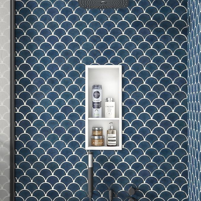 Stainless Steel Shower Niche 18"× 8" White Double Shelves No Tiled Need Recessed Niche Shower for Wall Storage Bathroom Niche Shelf Over-Mounted Installation - ModernBath