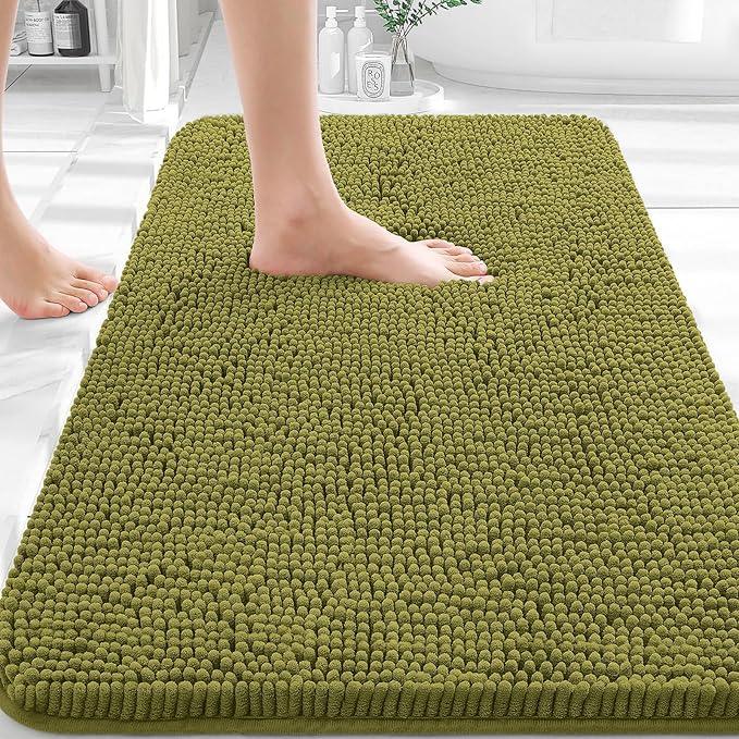 OLANLY Bathroom Rugs 36x24, Extra Soft Absorbent Chenille Bath Rugs, Rubber Backing Quick Dry, Machine Washable Bath Mats for Bathroom Floor, Tub and Shower, Home Decor Accessories, Willow Green - ModernBath