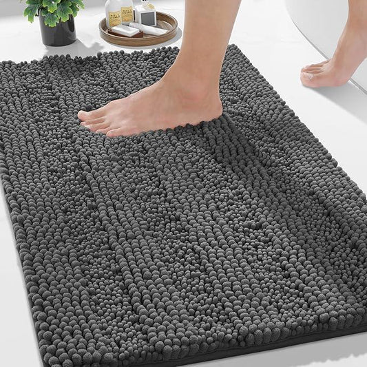 Yimobra Bathroom Rug Mat, Non Slip and Super Absorbent Bath Mat, Machine Washable Quick Dry, Ultra Plush Chenille Shower Rugs for Bathroom Floor Sink Tub and Shower Outside, Dark Gray, 24 x 17 - ModernBath