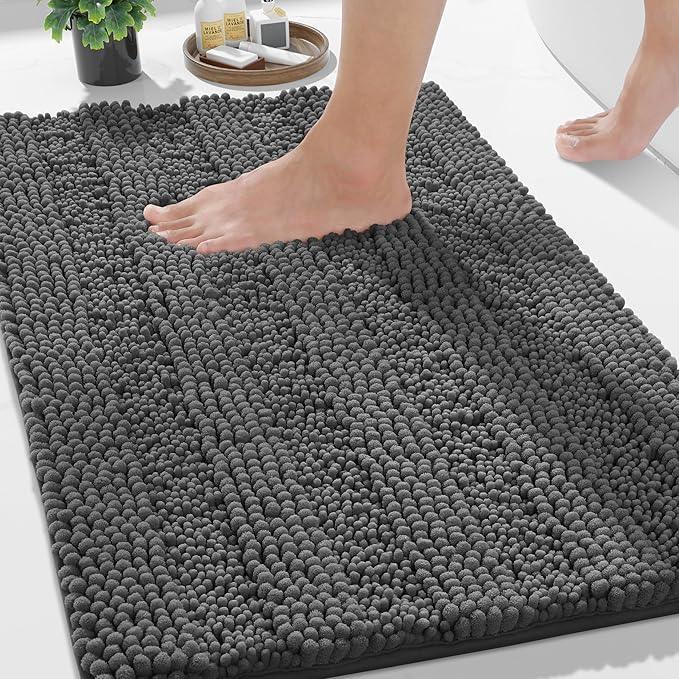 Yimobra Bathroom Rug Mat 36 x 24, Non Slip and Super Absorbent Bath Mat,Machine Washable Quick Dry,Ultra Plush Chenille Shower Rugs for Bathroom Floor Sink Tub and Shower Outside,Dark Gray - ModernBath