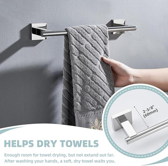Suyar Bathroom Accessories Set Polished Chrome, SUS 304 Stainless Steel Bathroom Hardware Set 4 Pieces, Include Robe Hook, Toilet Paper Holder, Hand Towel Holder, Towel Bar, Wall Mounted - ModernBath