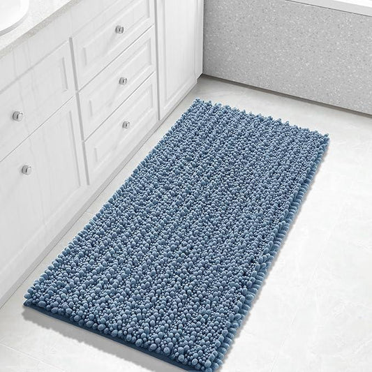 Yimobra Long Bathroom Rugs Non Slip Washable 44x24 Inch - Ultra Soft Absorbent Chenille Bath Mat, Quick Dry Shaggy Floor Carpet for Tub Shower, Denim Blue Home Decor Accessories - ModernBath