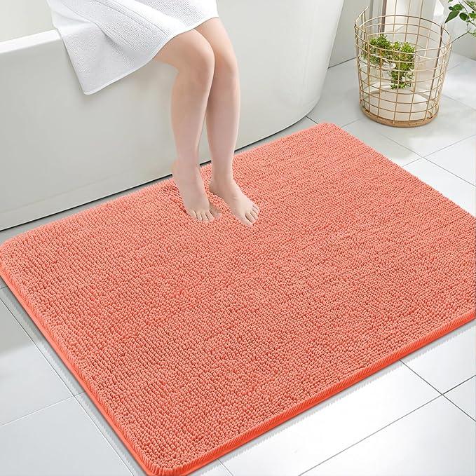 OLANLY Bathroom Rugs 40x32, Extra Soft Absorbent Chenille Bath Rugs, Rubber Backing Quick Dry, Machine Washable Bath Mats for Bathroom Floor, Tub and Shower, Home Decor Accessories, Coral - ModernBath