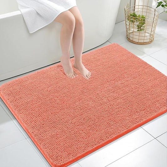 OLANLY Bathroom Rugs 40x32, Extra Soft Absorbent Chenille Bath Rugs, Rubber Backing Quick Dry, Machine Washable Bath Mats for Bathroom Floor, Tub and Shower, Home Decor Accessories, Coral - ModernBath