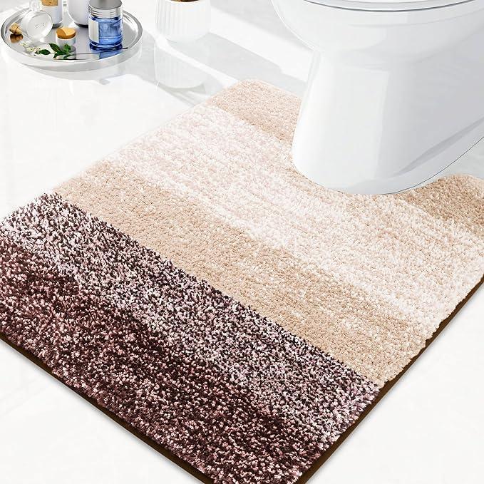 Arotive Microfiber Bathroom Rugs, Shaggy Soft and Absorbent Contour Toilet Rugs, Non-Slip, Thick Plush Machine Washable Dry Bath Mats for Toilet Base, 20x20, Brown, U-Shape - ModernBath