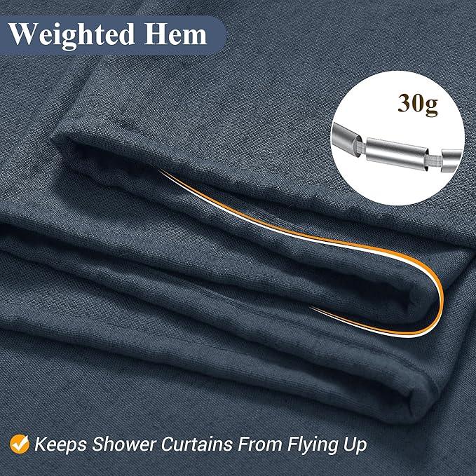 Naturoom Denim Blue 48 Inch Shower Curtain - Stall Narrow Half Linen Ultra Thick Fabric Shower Curtain Set with Hooks, Boho Farmhouse Rustic RV Camper Bath Curtains for Bathroom, 48x72 - ModernBath
