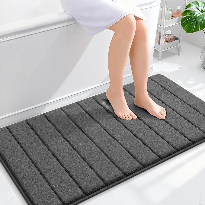 OLANLY Memory Foam Bath Mat 44x24, Super Soft Absorbent Bathroom Rugs, Quick Dry, Machine Washable Shower Floor Rugs, Bathmat Carpet, Bathroom Home Decor Accessories, Black - ModernBath