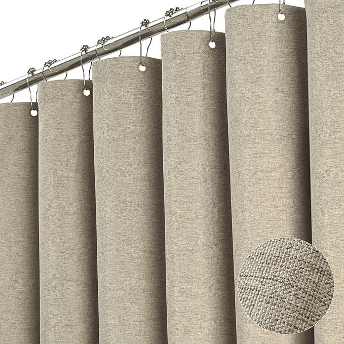 BTTN Stall Fabric Shower Curtain - 54x78 Inch Long Linen Textured Heavy Duty Shower Curtain Set with 10 Plastic Hooks, Narrow Hotel Spa Luxury Weighted Thick Curtains for Bathroom Showers - Khaki/Tan - ModernBath