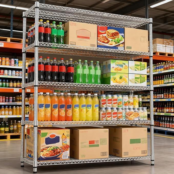 5 Tiers Shelf 3300 lbs Steel Storage Shelving Utility Shelving Unit Steel Organizer Wire Rack for Home,Kitchen,Office,Garage Chrome 17.7" D x 47.2" W x 70.3" H - ModernBath