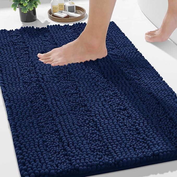 Yimobra Bathroom Rug Mat 36 x 24, Non Slip and Super Absorbent Bath Mat,Machine Washable Quick Dry,Ultra Plush Chenille Shower Rugs for Bathroom Floor Sink Tub and Shower Outside,Navy Blue - ModernBath
