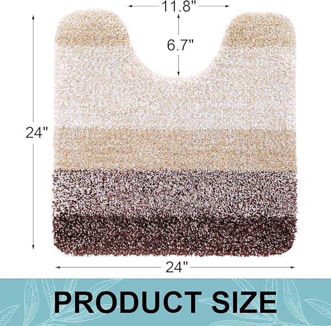 Arotive Microfiber Bathroom Rugs, Shaggy Soft and Absorbent Contour Toilet Rugs, Non-Slip, Thick Plush Machine Washable Dry Bath Mats for Toilet Base, 24x24, Brown, U-Shape - ModernBath