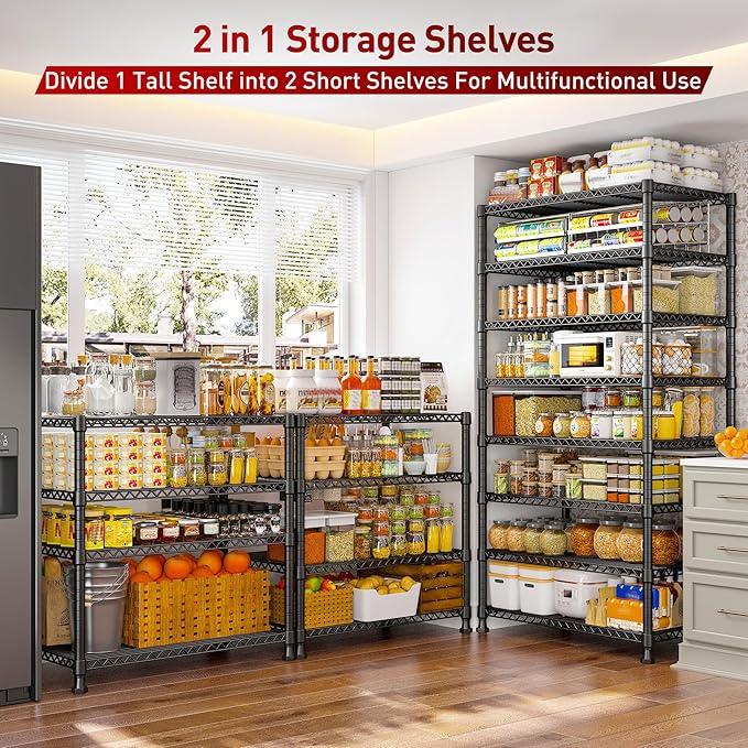 REIBII 8 Tier Metal Shelving 75"H Storage Shelves Tall Wire Shelving Unit Adjustable Detachable Storage Shelves for Laundry Pantry Kitchen Commercial school 1040LBS Storage Rack 75"H X 35"W X 14"D - ModernBath