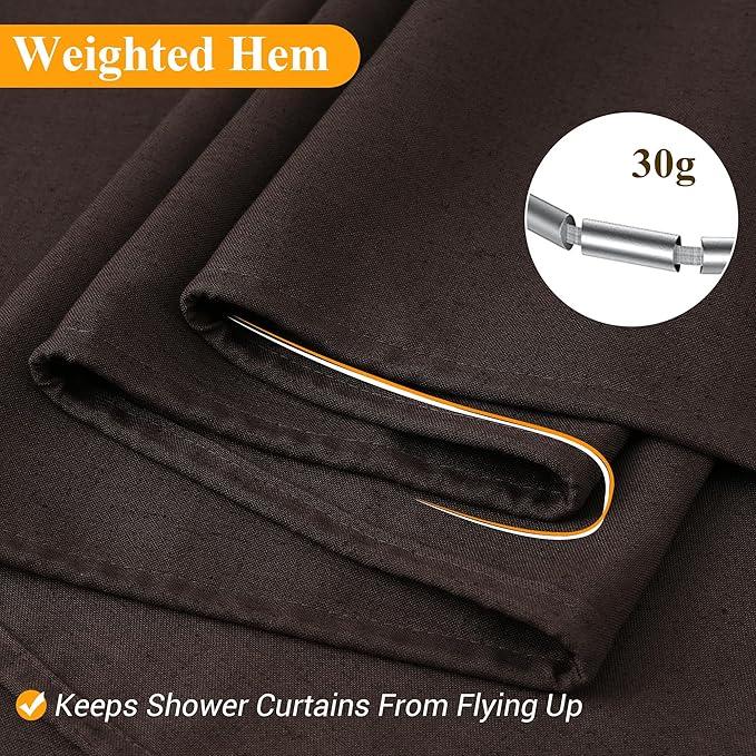 Naturoom Chocolate Brown 48 Inch Shower Curtain - Stall Narrow Half Linen Ultra Thick Fabric Shower Curtain Set with Hooks, Boho Farmhouse Rustic RV Camper Bath Curtains for Bathroom, 48x72 - ModernBath