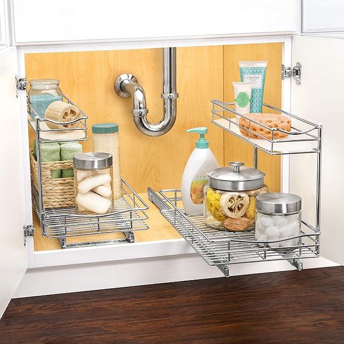 LYNK PROFESSIONAL® Pull Out Under Sink Kitchen Cabinet Organizer - 11.5 in. x 21 inch deep Drawer - Sliding Shelf Organizer for Cabinets and Undersink Storage Shelves - Lifetime Ltd. Warranty – Chrome - ModernBath