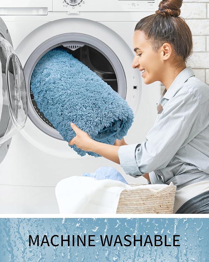 Ruggnovea Bathroom Rugs Non Slip Washable 70x24, Ultra Soft Thick Shaggy Absorbent Bath Mats, High Density Foam Latex Non Slip Backing Bath Rugs, Microfiber Bath Mats for Bathroom Floor&Sink,Blue - ModernBath