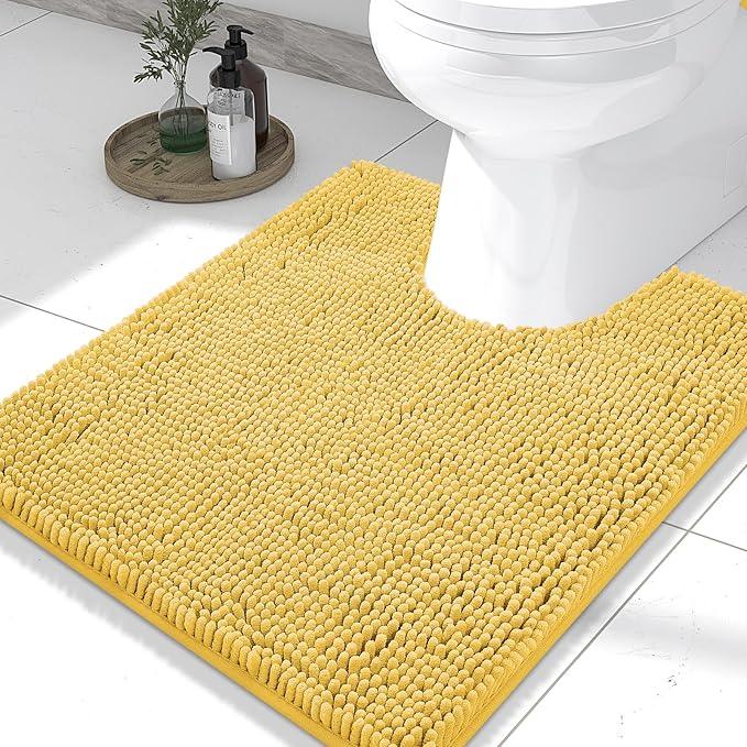 Smiry Luxury Chenille Toilet Rugs U-Shaped 24x20, Soft Absorbent Non-Slip Contour Bathroom Rugs for Toilet, Machine Washable Contoured Bath Mats, Yellow - ModernBath