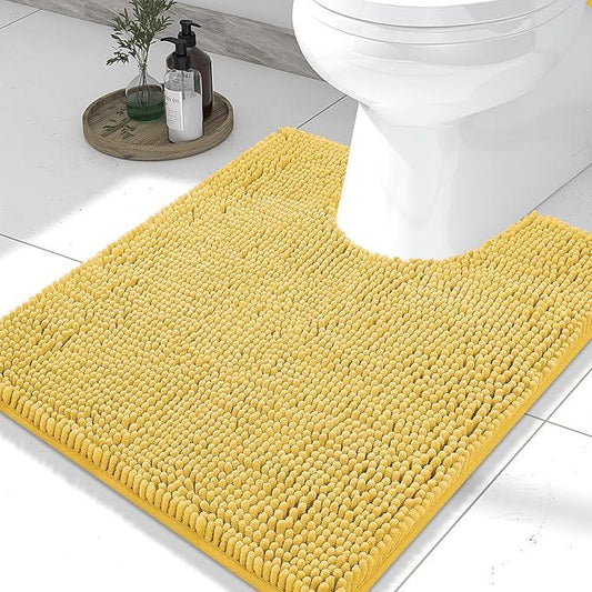 Smiry Luxury Chenille Toilet Rugs U-Shaped 24x20, Soft Absorbent Non-Slip Contour Bathroom Rugs for Toilet, Machine Washable Contoured Bath Mats, Yellow - ModernBath