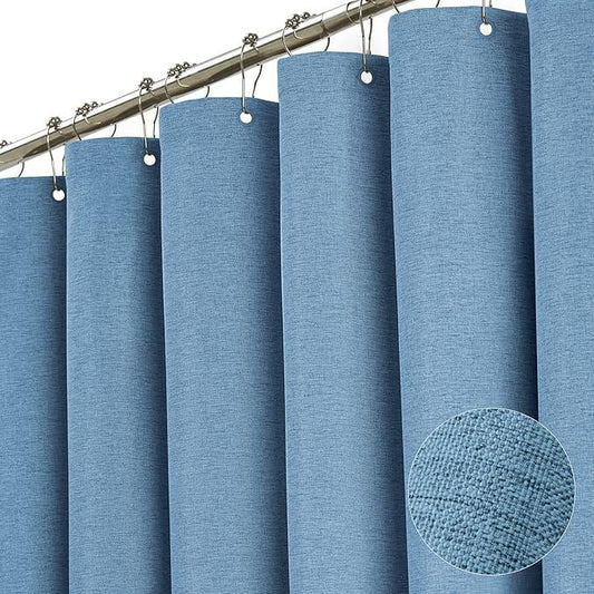 BTTN 78 Inch Long Shower Curtain - Blue Linen Textured Thick Weighted Fabric Shower Curtain Set with 12 Hooks, Tall Neutral Waterproof Polyester Shower Curtains for Bathroom - 72x78 - Moonlight Blue - ModernBath