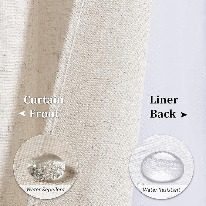 Naturoom Beige Linen Shower Curtain with Snap in Liner Set Rustic Farmhouse Shower Curtains for Bathroom 200GSM Textured Cream Burlap Cloth Double Bath Curtains with See Through Top Window 72x72 - ModernBath